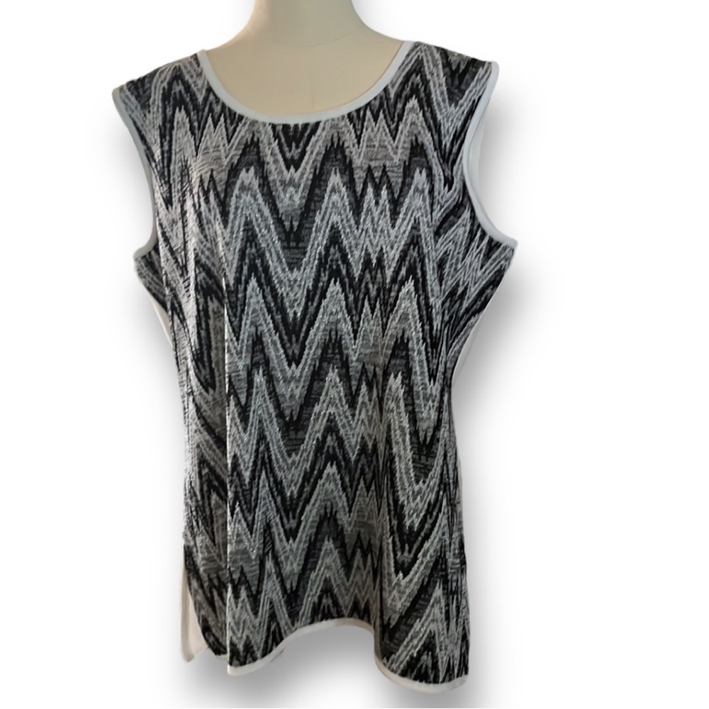 MISOOK Directional Chevron Knit Tank Top Silvery Glitter Ivory Back XL NWOT
